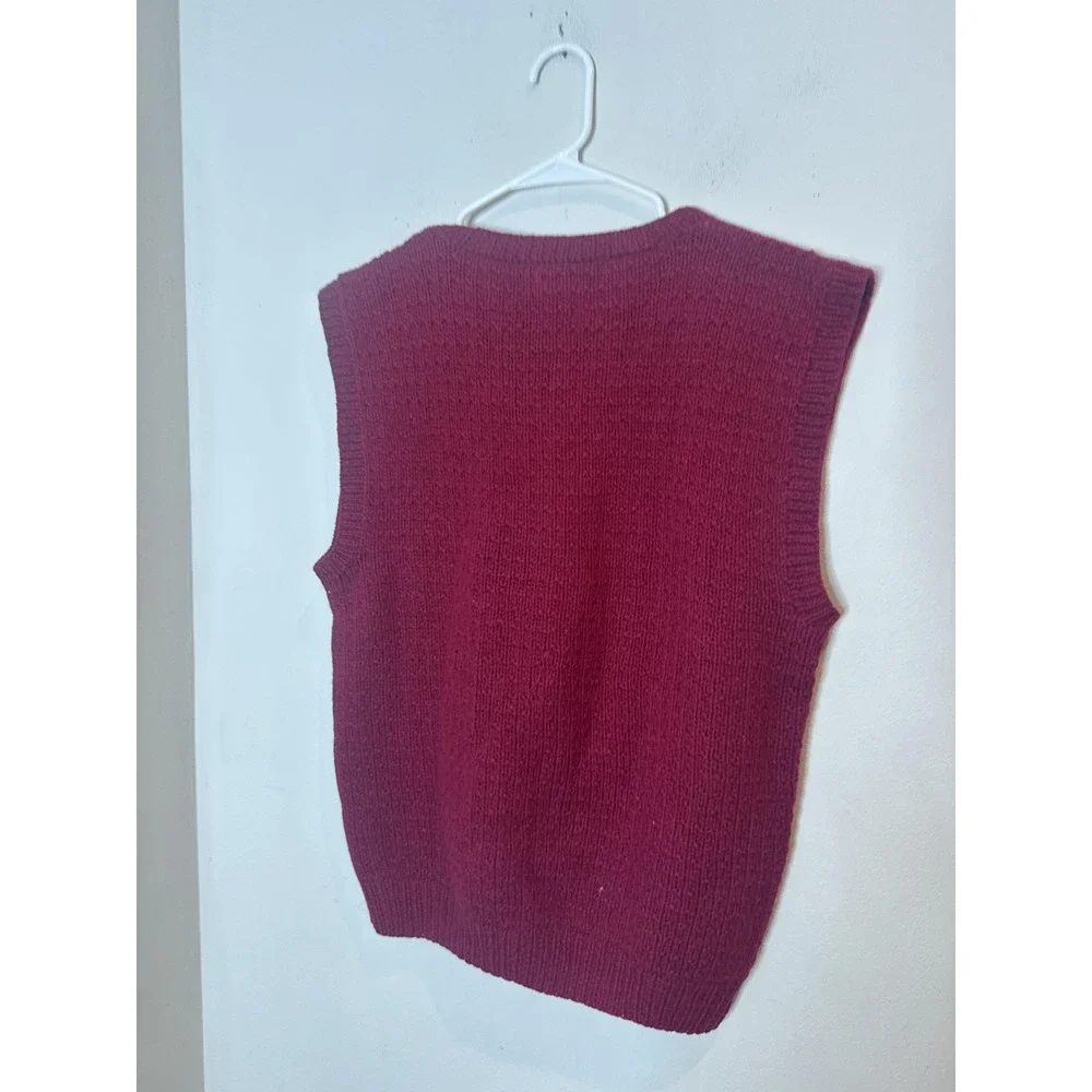 J. Christopher Sweater Vest Womens Medium Red Shetland Wool Floral Knit Pullover
